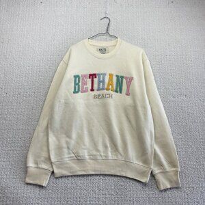 New York Popular Crewneck Pullover Sweatshirt Bethany Beach Spell out Cream Sz M